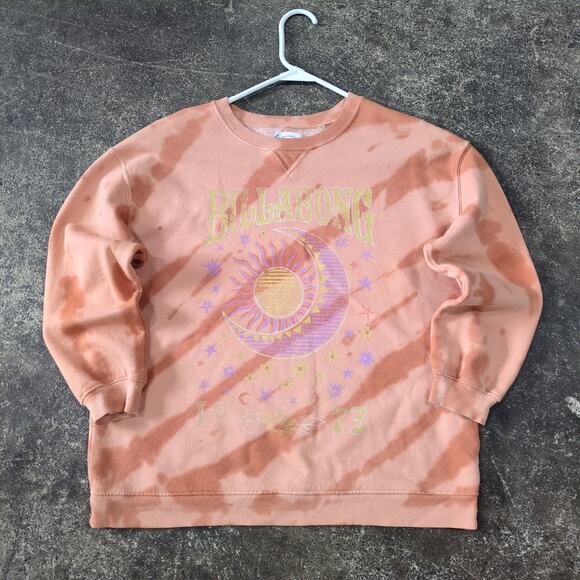 Billabong Crewneck Sweatshirt Womens M Peach Orange Oversized Sun Moon Sweater - Picture 1 of 8